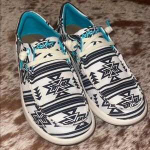 Ariat Ladies Hilo Stark Southwest Black & White Slip On Shoes